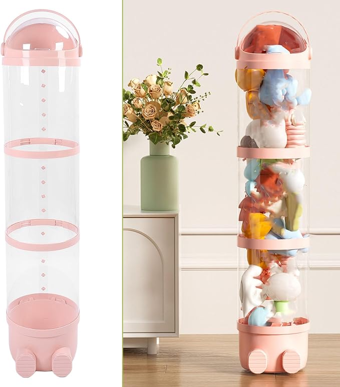 Stuffed Animal Storage Tube 130cm Large Capacity Transparent Plush Toy Display Bucket Organizer for Playroom Bedroom (Pink)
