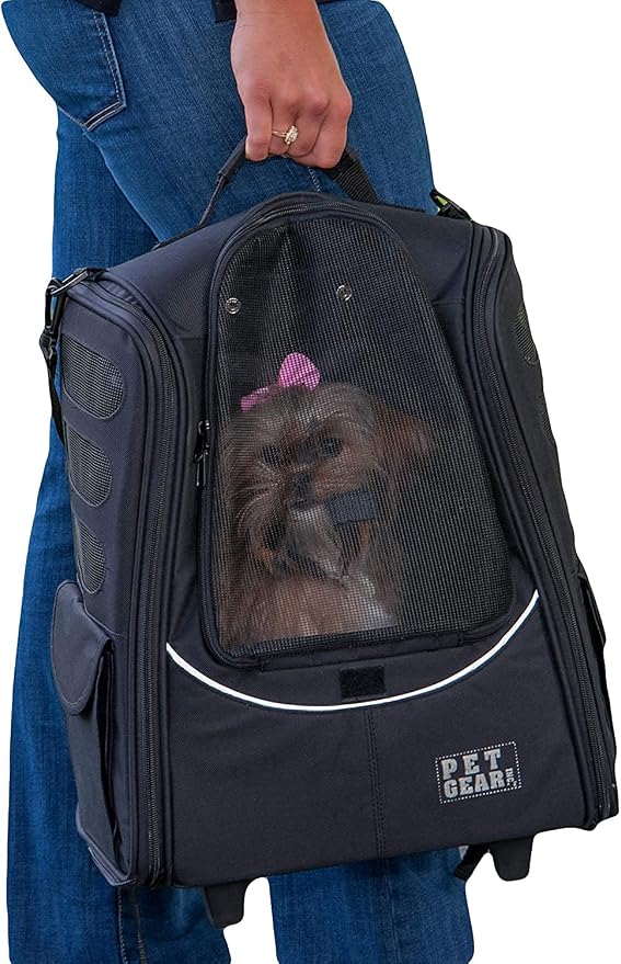 Pet Gear I-GO2 Roller Backpack, Travel Carrier, Car Seat for Cats/Dogs, Mesh Ventilation, Included Tether, Telescoping Handle, Storage Pouch, 2 Models, Available 12 Colors