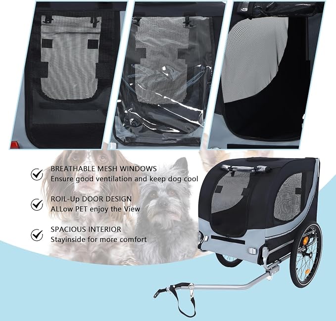 Large Dog Bike Trailer with 18.9" Wheels - 120LB Capacity Dog Trailer for Bike, Foldable Pet Bike Trailer for All-Terrain Cycling, Jogging & Camping
