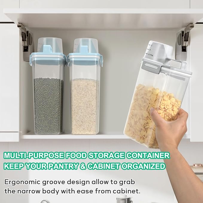 TBMax Rice Storage container 4 Lbs, Small Rice Dispenser with Measuring Cup, Grey Cereal Containers Flour Bin, Kitchen Food Storage Container and Pantry Organizers, Pet Dog Cat Food Dispenser