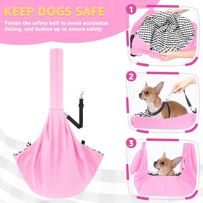 Lukovee Pet Sling, Puppy Small Pet Cat Carrier with Safety Hook | Hands-Free,Padded Strap, Breathable, Adjustable, Storage Pocket, Tote Bag Shoulder Bag with Front Pocket (Pink-WY,L)