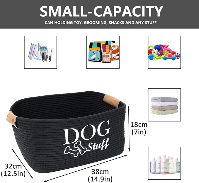 Morezi D og toy basket storage large bin pet puppy toy box in cotton rope perfect for organizing pet toys blankets leashes clothing doggie stuff - Black