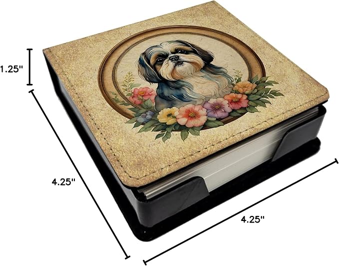 Caroline's Treasures Shih Tzu and Flowers PU Leather Note Paper Holder with Artist-Designed Cover, Desk Accessory, Office Gift