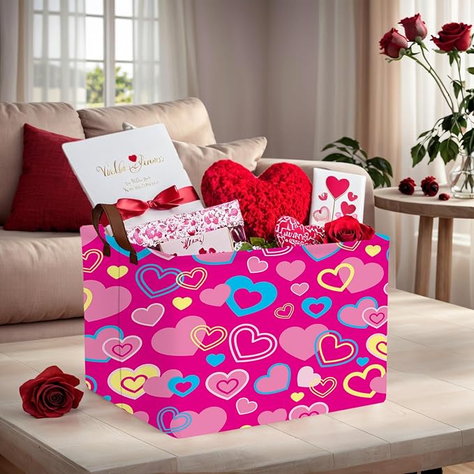 Cute Large Valentine's Day Gift Basket Empty Heart Decor Storage Bin for Kid Baby Room Décor (Red, Yellow, Blue)