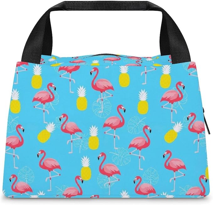 Insulated Handheld Lunch Bag, Flamingo Pineapple Mint Green | Spacious Food Storage Cooler Bags, Leakproof Snack Tote, for Picnic Travel Office Outdoor BBQ