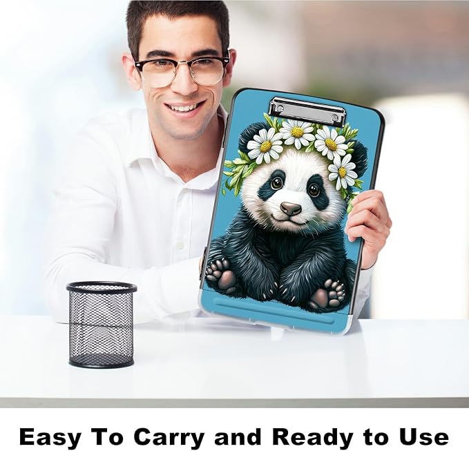 Daisy Panda A4 Clipboard with Storage Pen Holder, Clipboards Organizer Nursing Clipboard Foldable File Folder Plastic Clipboard Folio Clip Board for Office Students Classroom Doctor