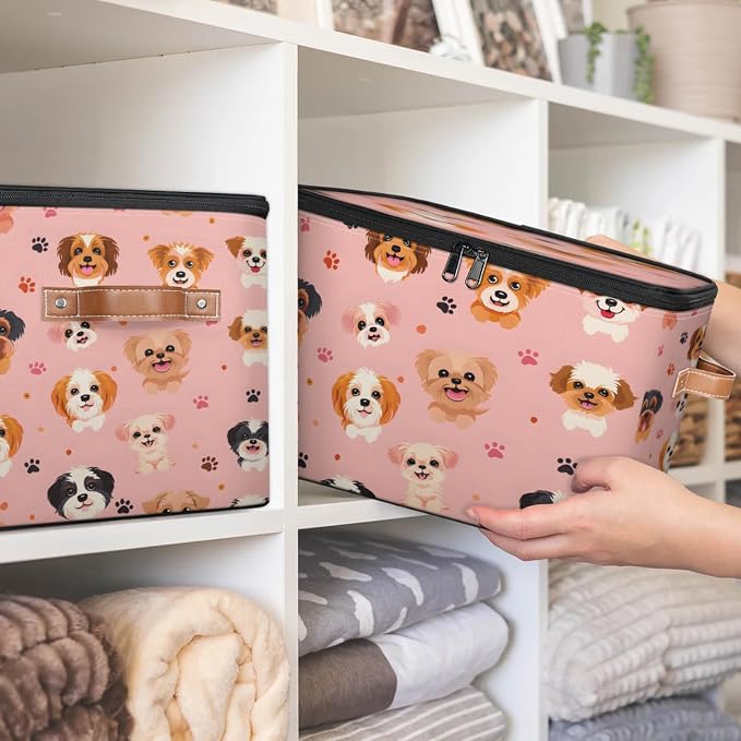Storage Bins with Zipper Lid and Handle, 14.2 x 10.2 x 10.4" Guard Dog Storage Basket Stackable Foldable Storage Boxes Collapsible Storage Cubes Closet Organizers, 1PCS