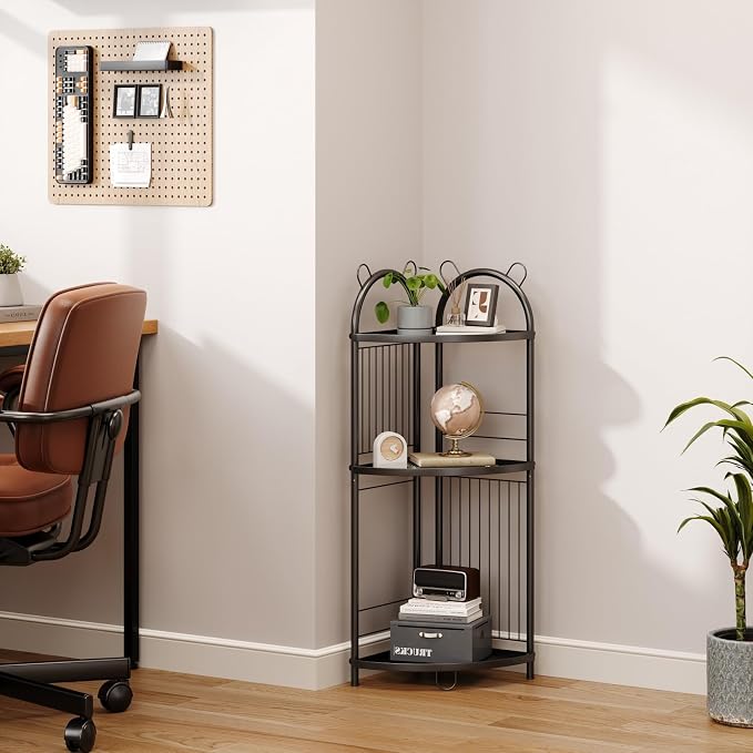 Corner Bathroom Shelf Metal Short Corner Stand Shelf Black Small Bathroom Storage Corner Shelf Unit for Toilet Shower Room 3 Tier