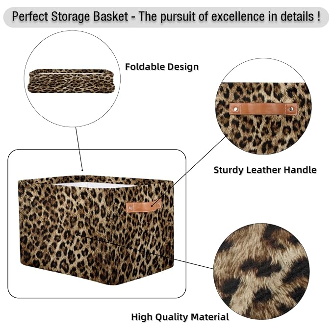 SEULIFE Animal Tiger Leopard Skin Print Foldable Storage Basket, Large Collapsible Organizer Storage Bin Cube Toys Storage Boxes with Handles for Bathroom Kids Nursery Closet Storage, 2 Pack
