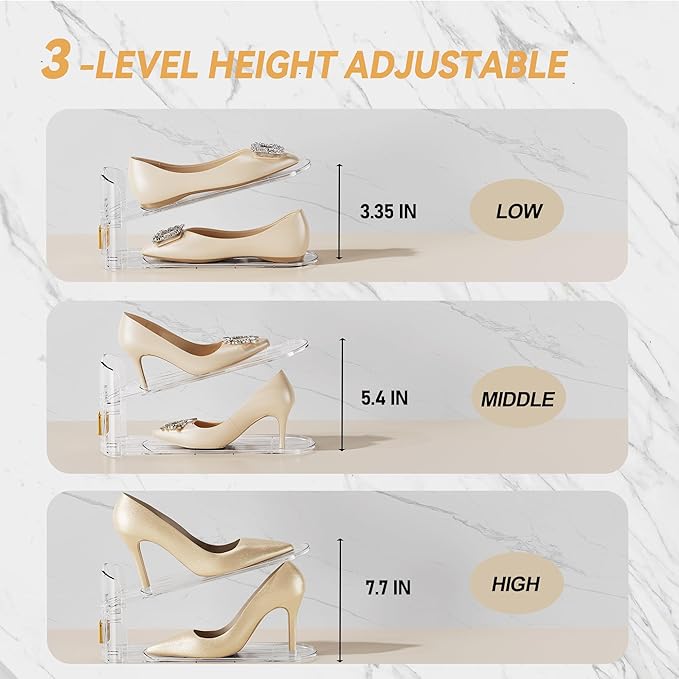 FENRUNXU Shoe Slots Organizer for Closet, Shoe Stacker Organizer Double Layer Stack Shoe Rack, Shoe Display Shelf 50% Space Saver Storage Holder for Closet, 24 PACK