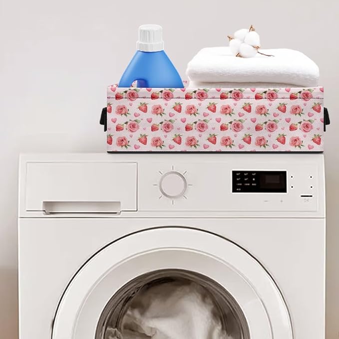 Valentine Rose Toilet Paper Basket Bathroom Basket with Handle, Toilet Roll Storage Modern Organizer and Storage Container, Decorative Shelf Bin Bathroom Decor