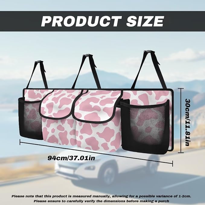 Car Trunk Organizer SUV - Pink Cow Print Car Accessories for Women Quick-Clean Back Seat Car Organizer, Machine Washable