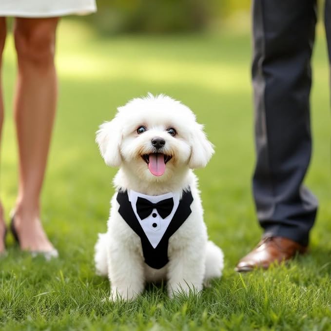 Dog Tuxedo for Wedding, Pet Tuxedo Suit with Bow Tie, XLarge | Pet Costumes for Small Dogs, Formal Party Attire for Halloween Christmas, Black White