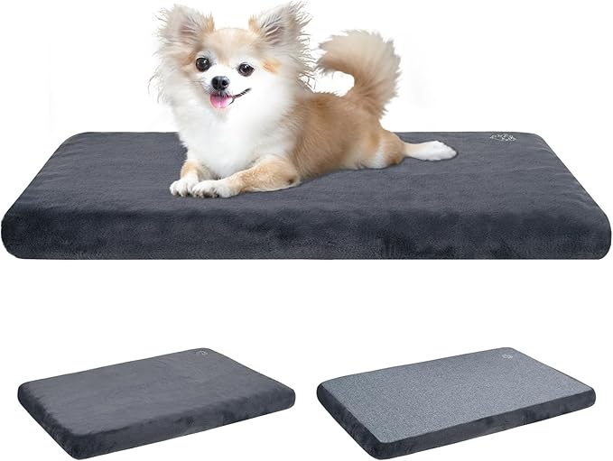 EMPSIGN Dog Bed Mat Crate Pad Mattress, Ultra Soft Pet Kennel, Grey, Small | Reversible(Cool & Warm), Waterproof Linings, Removable Machine Washable Cover, for 24" Dog Crate, Firm Support