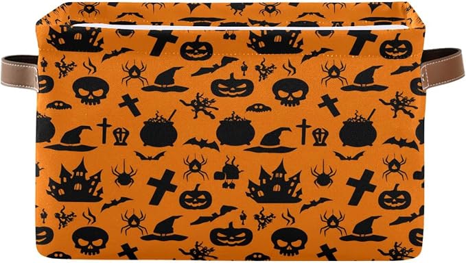 Kigai Storage Basket, Fabric Collapsible Closet Organizer Bin | Halloween Pumpkin Waterproof Foldable Canvas Basket with Handles for Shelves, Nursery, Closet, Bedroom & Bathroom