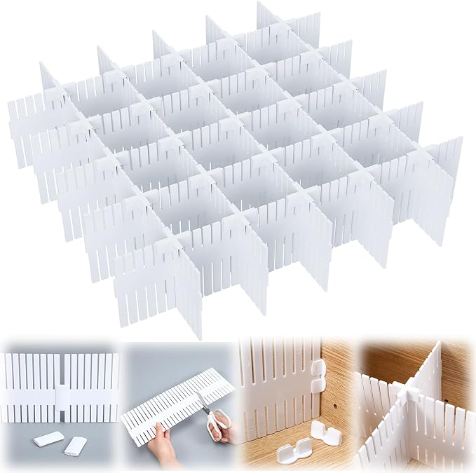 15 Pcs 5.12 Tall Drawer Divider Adjustable Drawer Organizer,White | DIY Deep Storage Organizer Separator with Fixed Buckle for Underwear Socks Dormitory Office Kitchen Bedroom