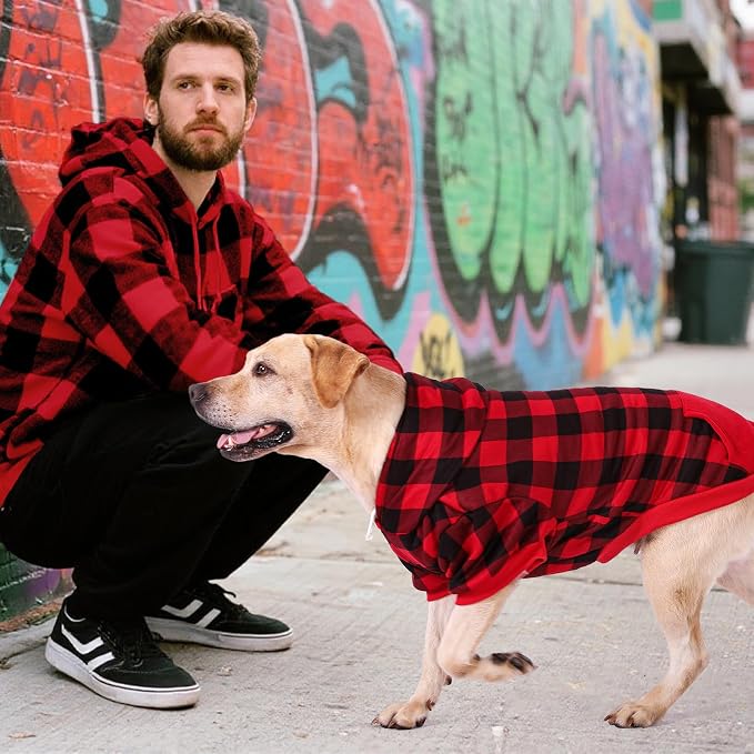 KOOLTAIL Plaid Dog Hoodie Pet Clothes Sweaters with Hat Red X-Large/XX-Large (Pack of 1)