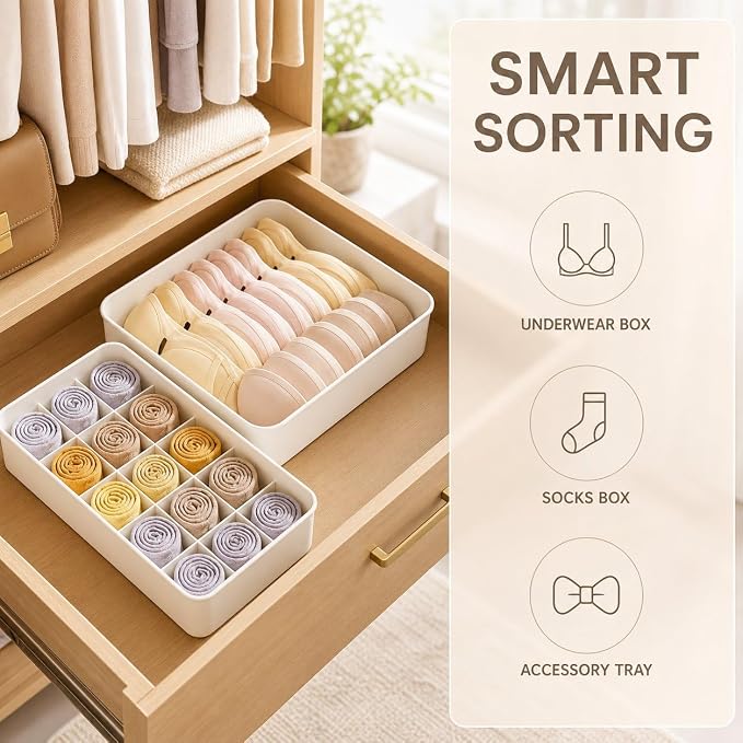 Wardrobe Drawer Divider Organizer, Stackable Drawer Divider for Underwear and Socks, Bedroom Use