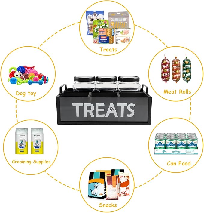 Dog Treat Container cat food container with 3 Jars & Compartments pet treat storage with handle dog treat container for countertop