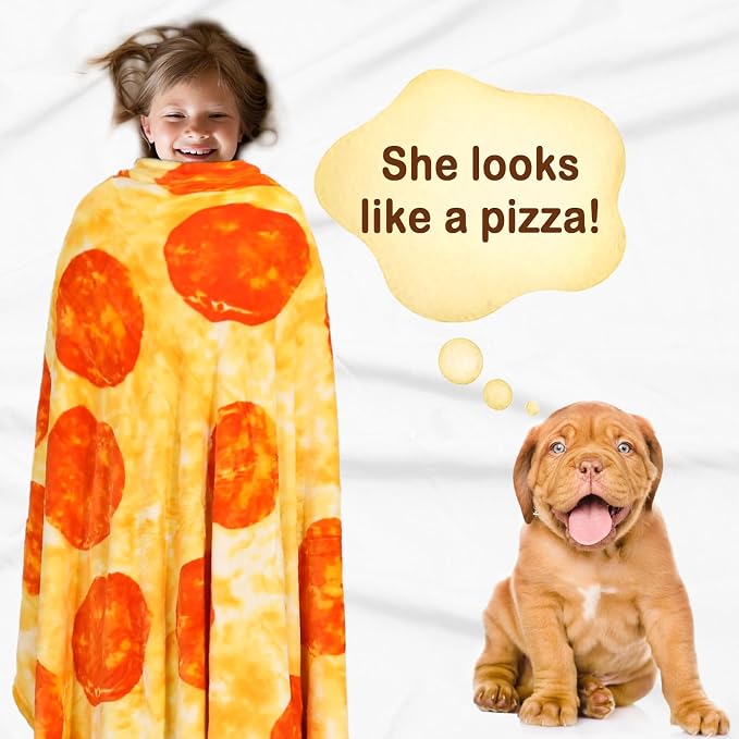 Bnuitland Pizza Funny Blanket, 300 GSM Double Sided Giant Novelty Realistic Food Blanket for Adults and Kids, Super Soft Flannel Throw