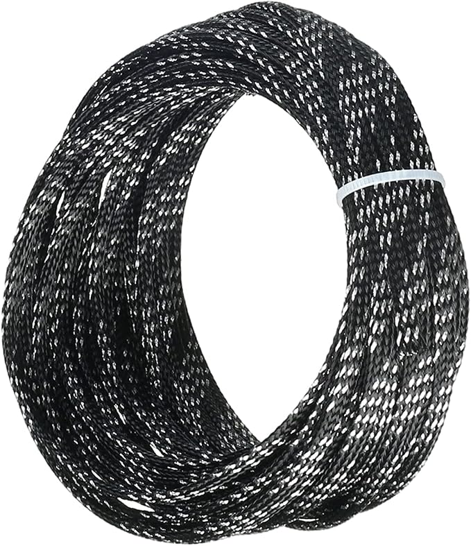 Jutagoss PET Expandable Braided Cable Sleeve, 32.8ft - 3/16 inch Black Silver Cable Management Sleeve, Wire Loom Tube Cord Protector for USB Cable, Power Cord, Audio Video and More, 1Pc
