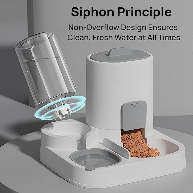 Automatic Cat Feeder and Water Dispenser Set, 2-in-1 Gravity Food Bowl Station for Small Medium Cats Dogs Puppy Kitten Rabbits, Auto Feeding Supplies