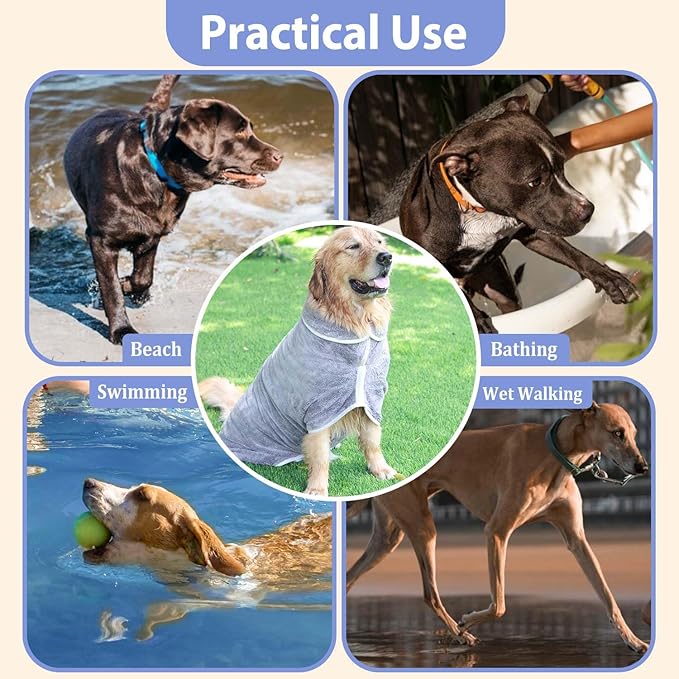 Dog Bathrobe Towel Drying Coat - Super Absorbent Bath Robe for Drying Dogs Large, Soft Adjustable Collar & Belly Strap Fast Drying Coat Pet Dog Cat Bath Robe Towel (Blue, XX-Large)