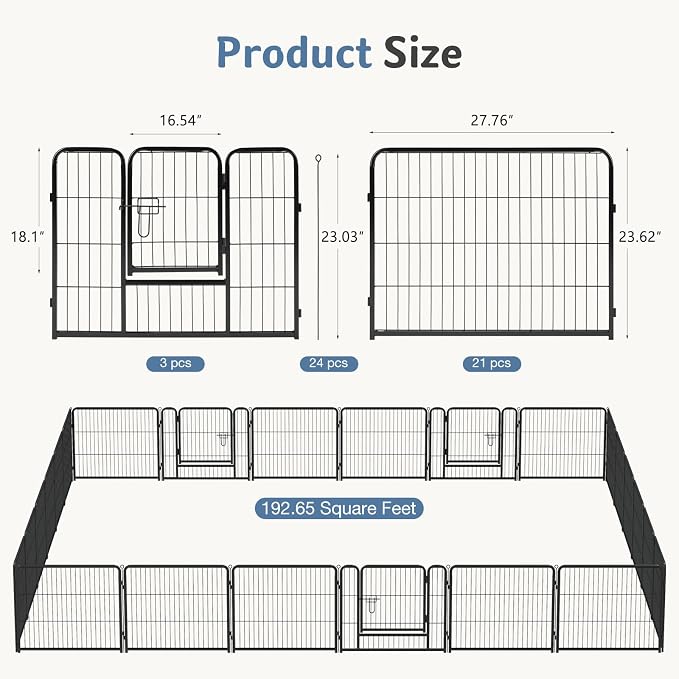DUMOS Dog Playpen 24 Inch 24 Panels Indoor Outdoor Metal Pet Fence | Foldable Dog Play Pen with Door, Portable Exercise, RV Camping, Puppy Small Dogs