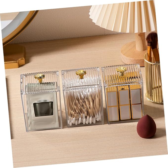 Cotton Pad Holder Organizer Elegant Cosmetic Storage Box for Cotton Swabs and Pads Compact Design for Bathroom Vanity and Makeup Table Pet Material