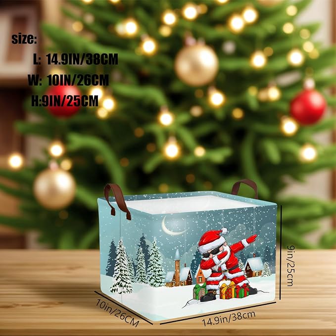 Empty Large Christmas Basket for Gifts Women Collapsible Storage Bin Kids Toy Box Holiday Décor (Personalized Dancing Santa Claus)