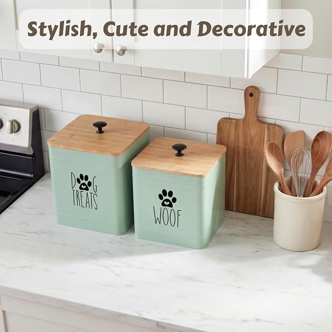PERFNIQUE Dog Treat Container, Airtight Dog Treat Jar Set of 2, Dog Cookie Jar for kitchen Counter, Pet Treat Container, Dog Treat Canister and Storage, 7.8x6.2 & 7.3x5.5 (Sage Green)