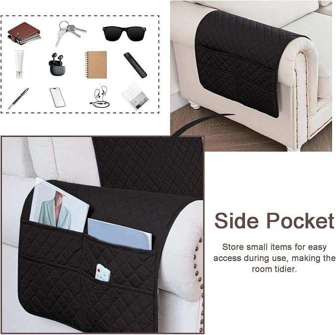 Large Polyester Armrest and Headrest Covers with 2 Pockets | Soft, smooth polyester resists daily wear nonslip silicone backing helps shield recliners and sofas from pet scratches