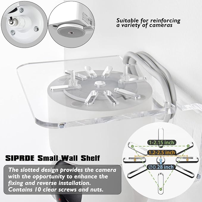 SIPRDE Acrylic Small Wall Shelf Set of 3 for Security Cameras, Speakers, Baby Monitors & More - 4'' Universal Adhesive Shelf Easy to Install No Drill, with Cable Clips (Clear) | Compatible for Speakers, Baby Monitors, Universal Adhesive Wall Shelf, Bat...