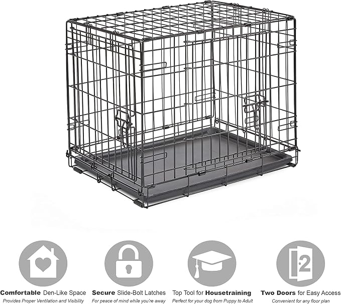 New World by Midwest 24-Inch Double Door Crate, for Small Breeds, 12-20 lbs | Folding Dog Crate, Leak-Proof Tray & Secure Latches, Portable, Durable & Easy to Assemble