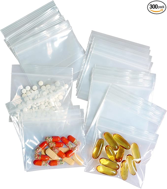 300 Packs Pill Bags 6 mil Sturdy 3x2.75 inch Pill Pouches BPA Free Zip Seal Waterproof Handy Reusable Poly Bags for Travel Small Plastic Bags for Pill Organizer, Jewelry and Small Craft Pieces