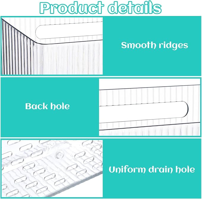 6 Pack Cabinet Organizer, Bathroom Cabinet Door Organizer with Adhesive Hooks, Clear Stackable Inside Cabinets Door Storage Bins, Wall Mounted Acrylic Shower Shelves for Kitchen, Pantry, Office, RV