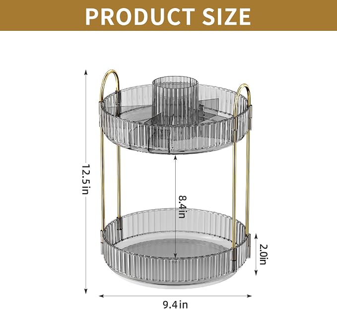 360° Rotating Makeup Organizer, Large Capacity Skincare & Cosmetics Tray | Skincare & Makeup Holder, Bathroom Counter Organizer, Spinning Storage Tray for Perfume, Dresser, Bedroom, Vanity Countertop