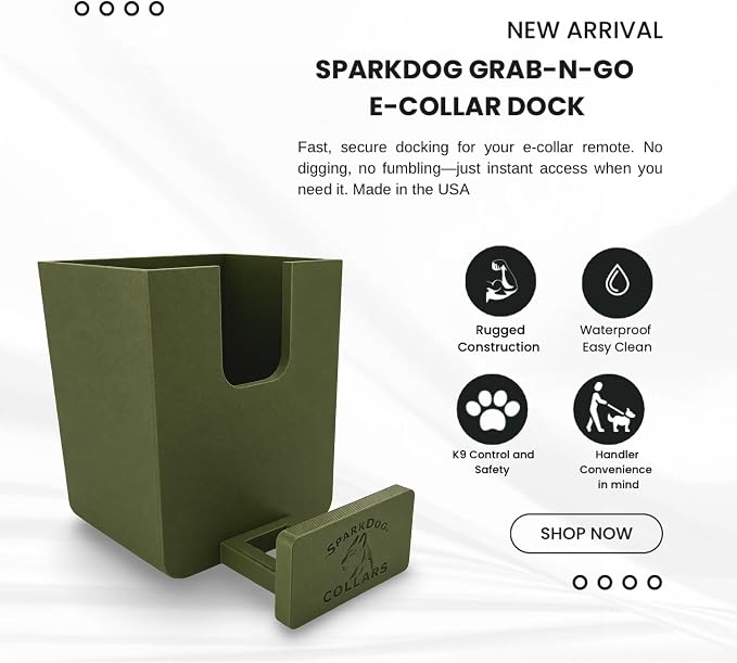 SparkDog GrabNGo E-Collar Dock, Large RuffLand (Army, Standard) | Crate-Mounted Holder for E-Collar Remote & Strap, Durable K9 Accessory for Dogs, Made in USA
