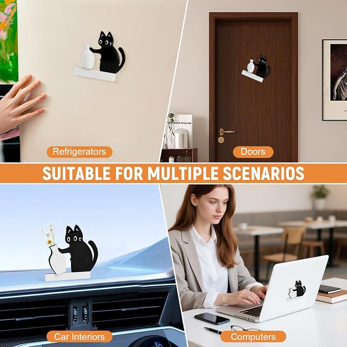 3 Pcs Cat Whiskers Keepsake Holder, Magnet Acrylic Pet Memorial Decor Refrigerator, Cute Desk Wall Decor Cat Fur Holder (Black)