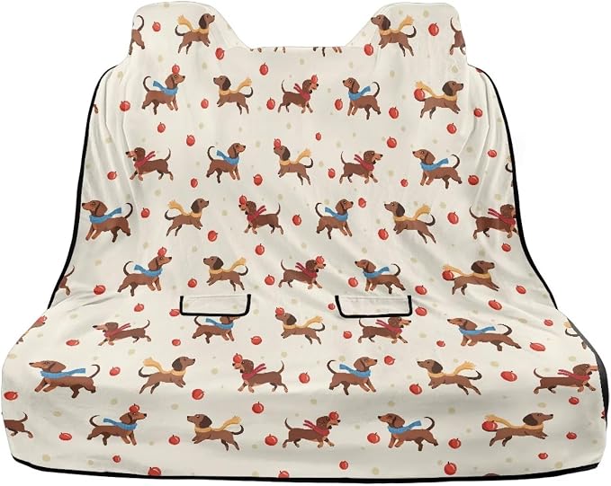 Renewold Rear Bench Towel Seat Covers for Dogs Sport Car Back Seat Towel Covers with Storage Bag Automotive Interior Accessories Picnic Beach Blanket Dachshund Apple Easy Install Foldable