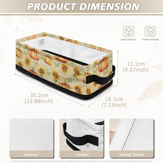 Pumpkin Sunflower Toilet Paper Basket Bathroom Storage Basket for Organizing Toilet Paper Holder Organizer Bathroom Storage Basket for Back of Toilet Bathroom Decor