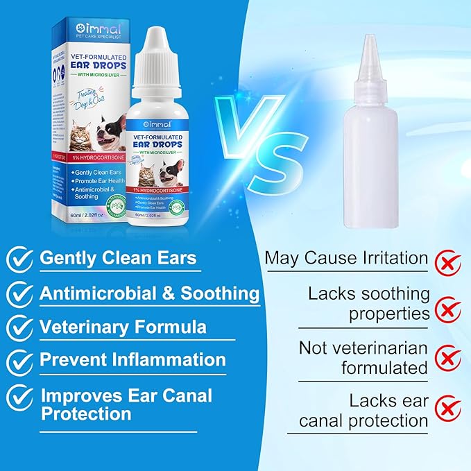 ZIXAOK 2PCS Dog & Cat Ear Infection Treatment Drops, Pets Ear Cleaning Drops with 1% Hydrocortisone for Dog & Cats Yeast Infection, Itchy Ear Relief, Treats Ear Infections for Dogs & Cats