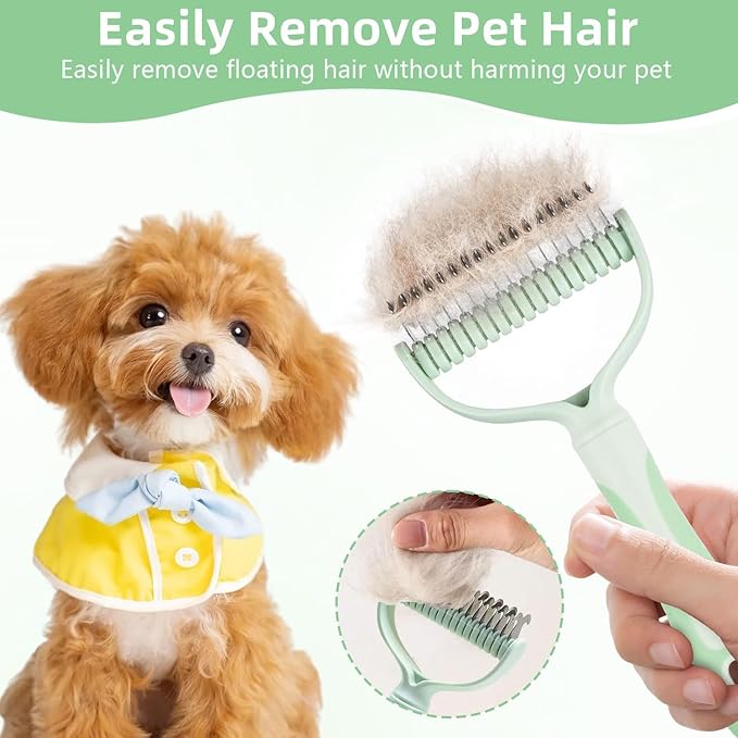 Dematting Comb for Dog and Cat, 2 In 1 Double Sided Pet Grooming Brush, Undercoat Rake Deshedding Tool for Small, Medium & Large Dogs Cat Tangles Removing