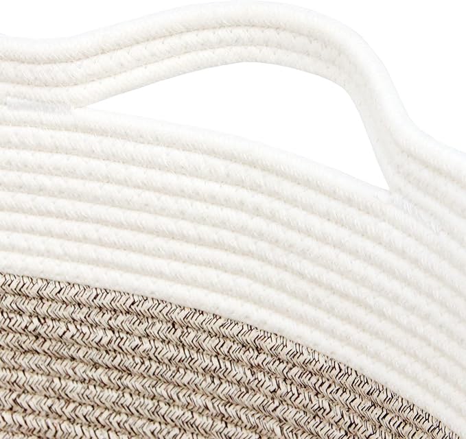 Casaphoria XXXLarge Cotton Rope Basket for Living Room - Woven Storage Basket with Handle for Blankets, Towels and Pillows Laundry Hamper | Cream white and Brown (22" x 22" x 14")