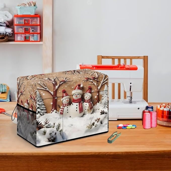 Sewing Machine Cover,Christmas Snowman Scene Print | Dust & Pet Hair Protection,Fits Standard Singer, Brother and Janome Machines, Protecting & Decorating Your Sewing Space