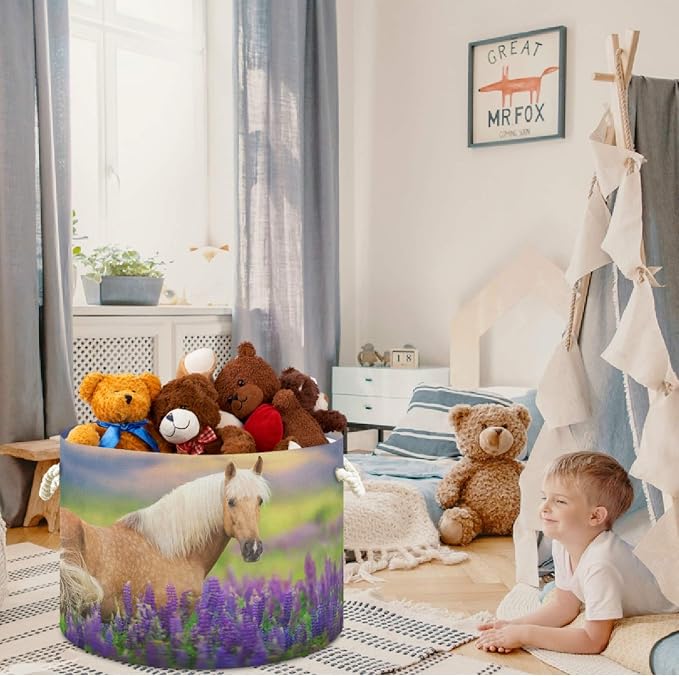visesunny Storage Basket Palomino Horse Lavender Sunset Nursery Hamper Basket Clothes Toy Storage Organizer Bin Box Collapsible Laundry Bag for Kid Room,Playroom,Bathroom,Living Room,Dorm,Office