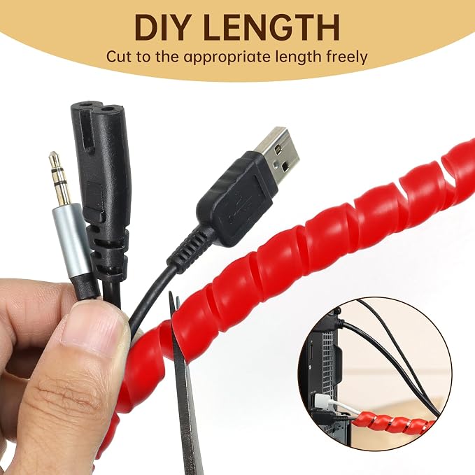 Spiral Cable Wrap, 10ft Cable Sleeves for Cords, Flexible Cable Management Sleeve for Computer, Power, Audio & Video Cords (red, 3/8")