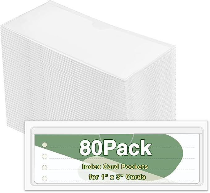 80 Pack Self-Adhesive Label Holders, 1" x 3" Clear Pockets | Top-Loading Pvc Pockets, Clear And Durable, Sticks To Shelves, Bins, Mailboxes, Wood, Metal, Plastic, Cardboard