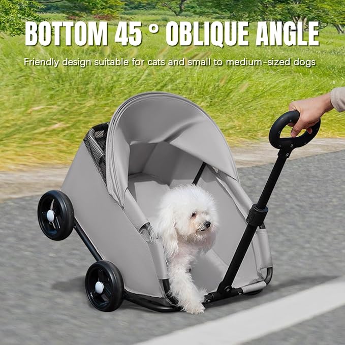 La La Pet 4-Wheel Dog Stroller with Sunshade Cover Collapsible Mesh Canopy Portable Pet Carrier for Outdoor Travel Shopping Walking Suitable for Small Dogs and Cats Gray