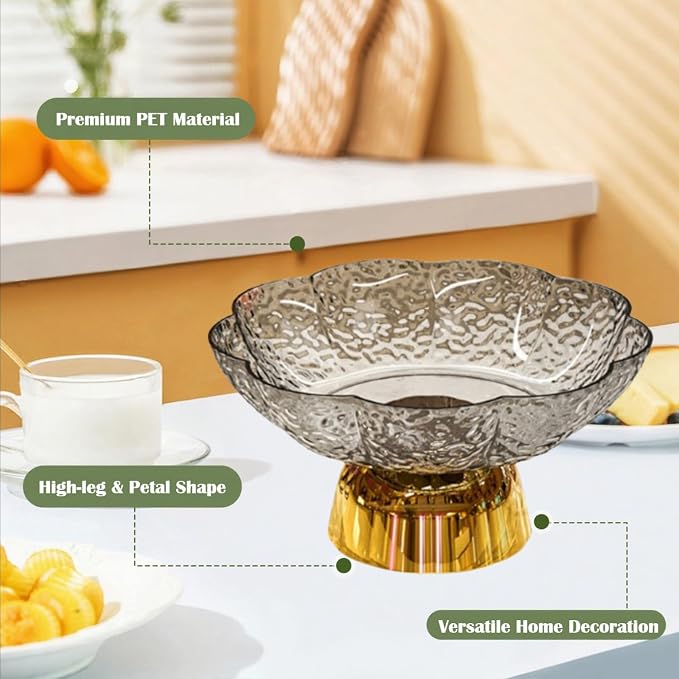 Fruit Bowl Pedestal Bowl Footed Wedding Fruit Stand Multipurpose Storage Organizer for Kitchen Counter Snack Bread Dessert, C Gray and Gold